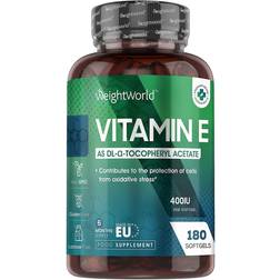 WeightWorld E-vitamin 400 IU 180 Softgel-kapsler antioxidant til hud, hjerte og immunforsvar 180 stk