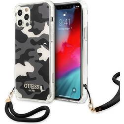 Guess Coque iPhone 12 Pro Max avec Dragonne Motif Camouflage gris