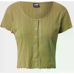 Urban Classics Cropped Button Up Rib Tee - Schwarz