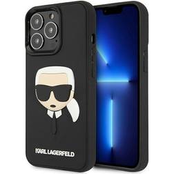 Karl Lagerfeld as Lagerfeldas KLHCP13LKH3DBK iPhone 13 Pro 13 6.1 quot juodas juodas kietas deklas, 3D guma Karlo galva