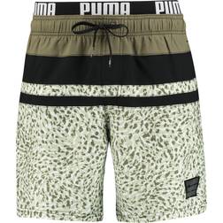 Puma Men's Swim Heritage Stripe Mid-Length Shorts - Green