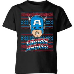 Marvel Captain America Face Kids' Christmas T-Shirt - Grey