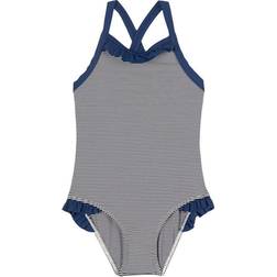 Petit Bateau Girls Iconic One Piece Swimsuit -Medieval Blue/Marshmallow Whie