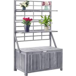 vidaXL Storage Box With Trellis Gray 39'x21.7' x 63' Solid Acacia Wood