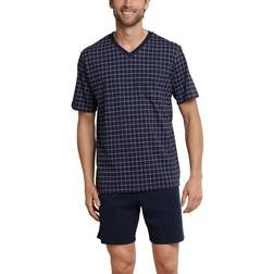 Schiesser Day and Night Short Check Pyjama 3XL-6XL Darkblue