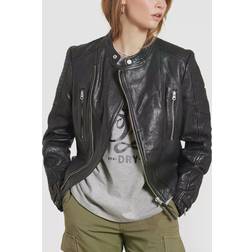 Superdry Women's Klassische Bikerjacke aus Leder Schwarz