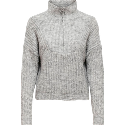 Only Zippered Knit Sweater - Grey/Light Gray Melange