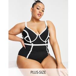 Ri Plus Plus Underwire Mesh Insert Swimsuit-Black