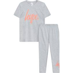 Hype Girls Script T-Shirt And Leggings Set (11-12 Years) (Grey/Peach)