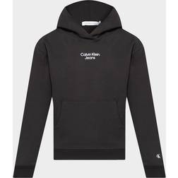 Calvin Klein Stacked Logo Relaxed Hoodie - Musta