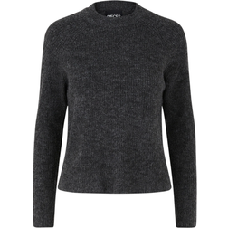 Pieces Ellen Ls O-Neck Knit Jumper - Dark Grey Melange