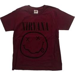 Nirvana Nirvana Kids T Shirt Smile Band Logo Official Maroon Ages 3-14 yrs (13/14 Yrs)