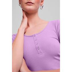 Pieces Women's long-sleeved round neck ribbed top, Lilac