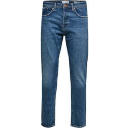 Selected Homme cotton slim tapered jeans in mid MBLUE