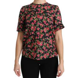 Dolce & Gabbana Black Floral Roses Short Sleeve Top Blouse Black