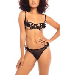 OH LÀ LÀ CHÉRI Embroidered Lace Open Cup Bra & Thong Set - Black