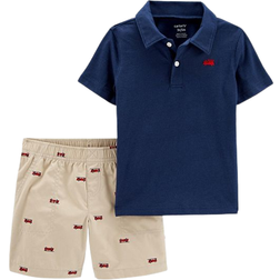 Carter's Baby Boy Firetruck Polo Shirt & Patterned Shorts Set - Blue