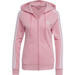 adidas Essentials French Terry 3-Stripes Full-Zip Hoodie - True Pink/White