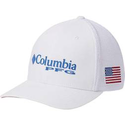 Columbia PFG Logo Mesh Ball Cap High Crown - White/Vivid Blue/USA Flag