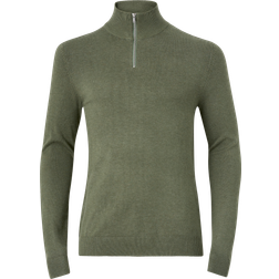 Lindbergh Half Zip Melange Knit Sweater - Green