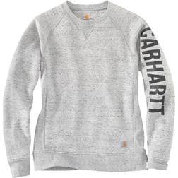 Carhartt Women's Relaxed Fit Midweight Crewneck Block Logo Sleeve Garphic Sweatshirt - Asphalt Heather Nep