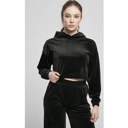 Urban Classics Cropped Velvet Oversized Hoodie - Schwarz