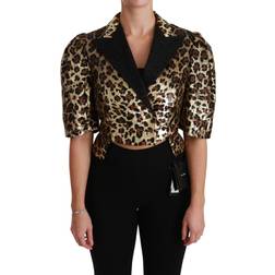 Dolce & Gabbana Gold Leopard Print Short Sleeve Blazer Flerfarvet