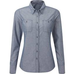 Premier Kvinnor/Damer Chambray Organic långärmad skjorta Denim