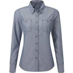 Premier Womens/Ladies Chambray Organic Long-Sleeved Shirt (Indigo Denim)