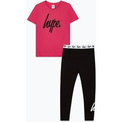 Hype Childrens/Kids T-Shirt And Leggings Set (11-12 Years) (Pink/Black)