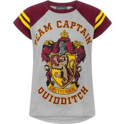 Harry Potter Official Girls Gryffindor Quidditch Team Captain T-Shirt (7-8 Years) (Grey/Maroon)