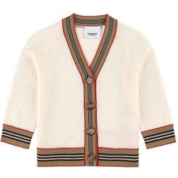 Burberry Baby's Icon Stripe Trim Wool Cardigan - Ivory