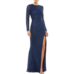 Mac Duggal Long Sleeve Bead-Embellished Gown - Midnight