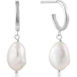 Rhodium Pearl Mini Hoop Earrings E019-02H