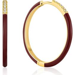 Claret Enamel Sparkle Hoop Earrings E031-03G-R