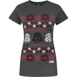 Star Wars Damen Darth Vader Fair Isle Weihnachts T-Shirt - Kohle