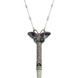 1928 Pewter Whistle Enamel Butterfly Y-Necklace