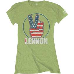 John Lennon Ladies T-Shirt: Peace Fingers Flag (Medium)