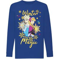 Frozen Anna En Elsa Glitter T-shirt - Blauw