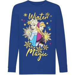 Frozen Girls Winter Magic Anna And Elsa Glitter Long-Sleeved T-Shirt (2-3 Years) (Blue)