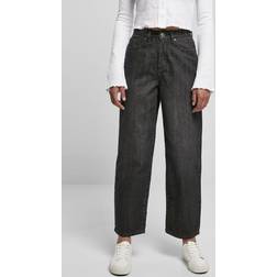 Urban Classics High Waist Wide Leg Cropped Denim Pants - Schwarz