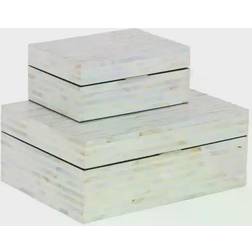 Litton Lane White Mother of Pearl Coastal Decorative Box Set of 2 Storage Box 2