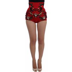 Dolce & Gabbana Silk Crystal Roses Shorts - Red