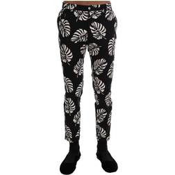 Dolce & Gabbana Men's Leaf Cotton Stretch Slim Trouser Black/White PAN60812 IT44