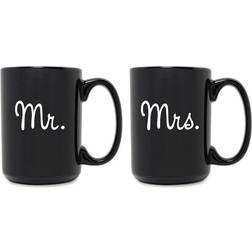 Susquehanna Glass Set of 2 Mr. & Mrs. Grande Black Mugs 15oz Cup