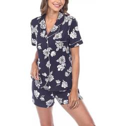 White Mark Short Sleeve 2-Piece Floral Pajama Set - Blue