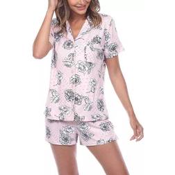 White Mark Short Sleeve 2-Piece Floral Pajama Set - Pink