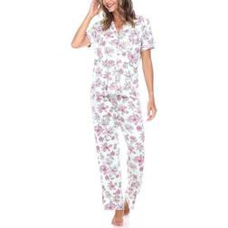 White Mark Short Sleeve Pants Tropical 2-Piece Pajama Set - Mint/Pink