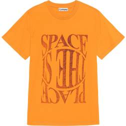 Ganni Space Text Print Cotton T-Shirt - Orange