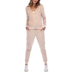 White Mark Women's Velour Tracksuit Set - Beige